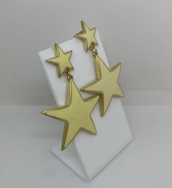 Gold plated enamel star drop earrings 1