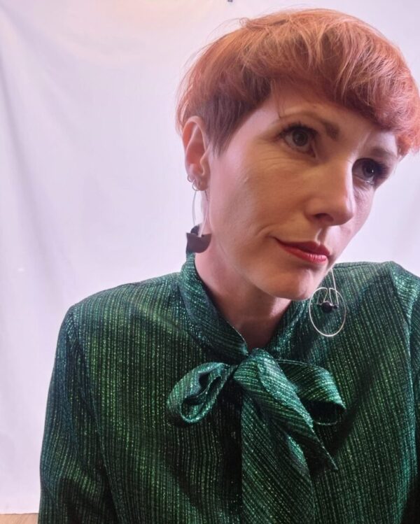 Green Lurex Pussybow Shirt UK Size 8-10 - Image 3