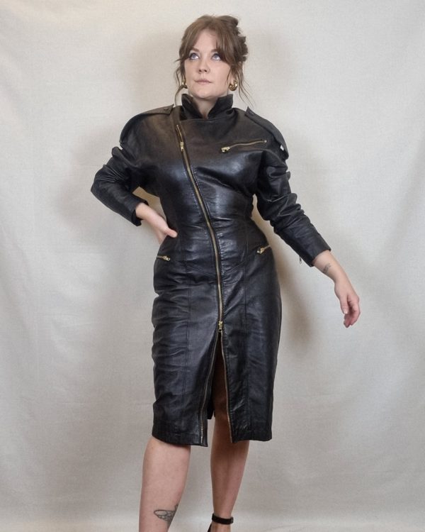 Leather Moto Fitted Zip Up Dress UK Size 10 3