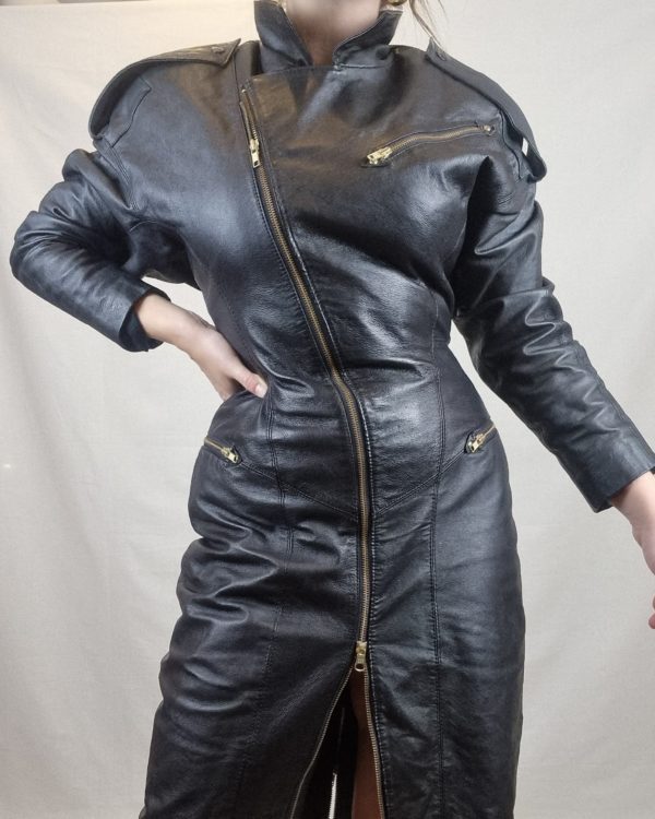 Leather Moto Fitted Zip Up Dress UK Size 10 2