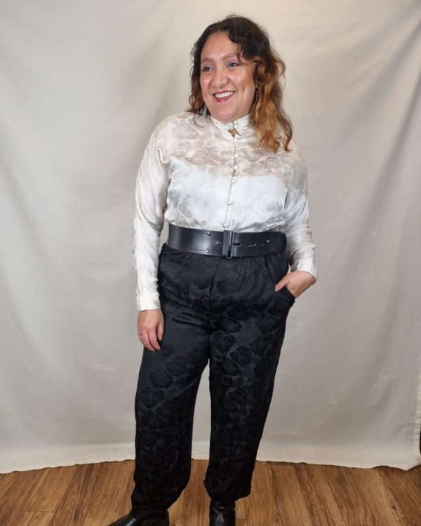 Liz Claiborne 100% Silk Rose Patterned Black and White Jumpsuit UK Size 14-18 1