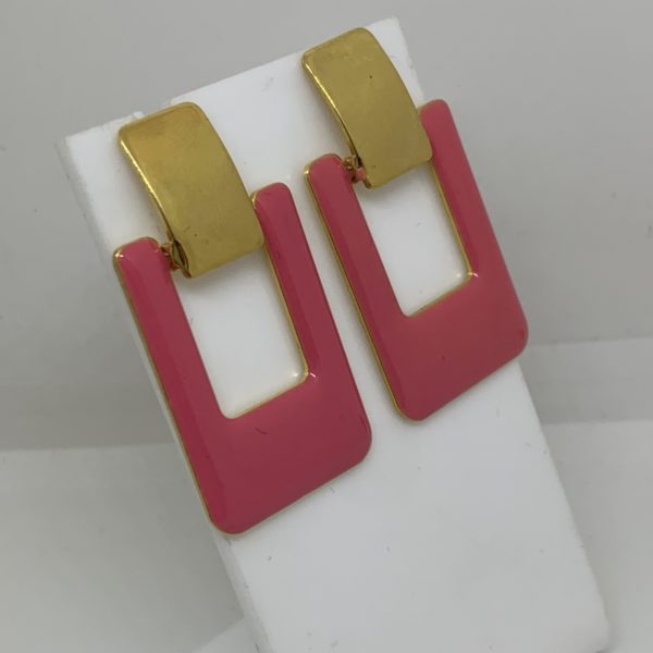 Pink enamel and gold rectangular earrings 4