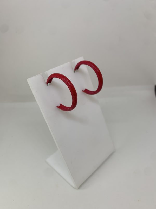 Red textured metal small hoop earrings 3