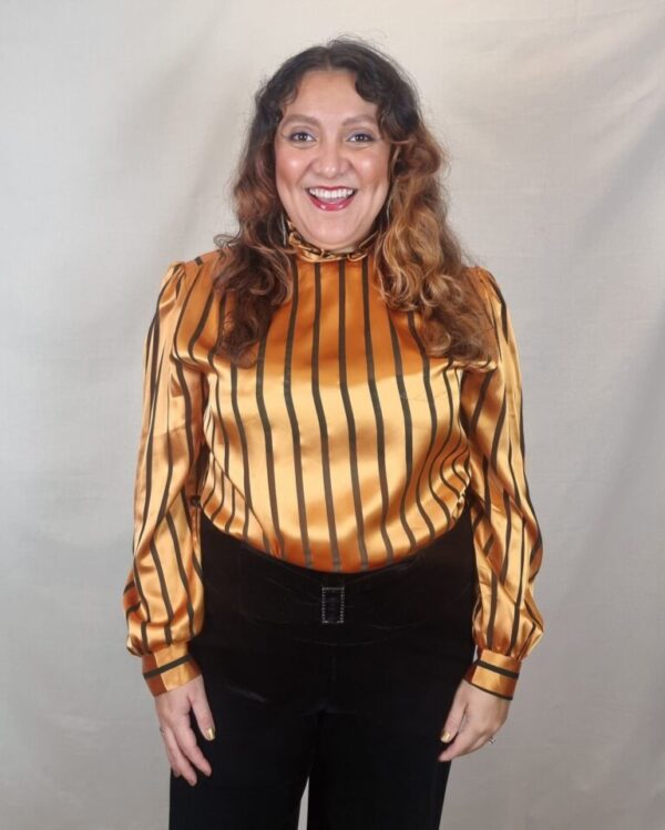 Silky Pumpkin and Black Striped Shirt UK 16-18