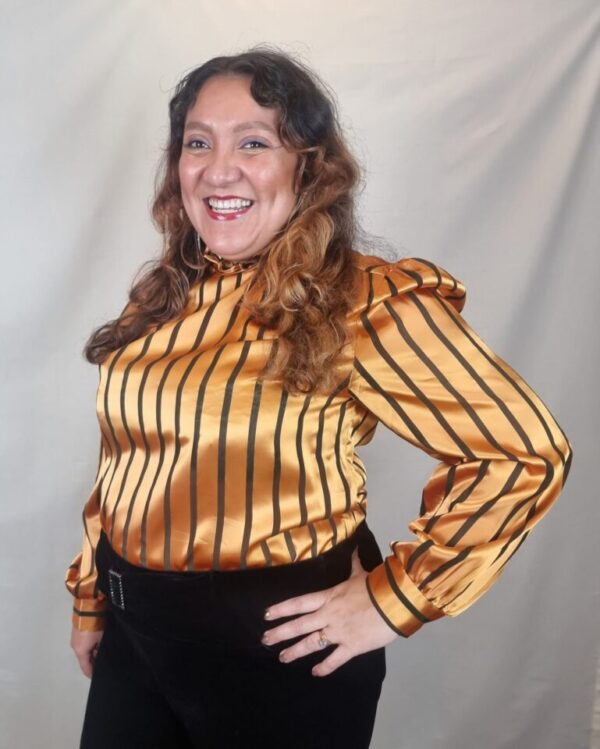 Silky Pumpkin and Black Striped Shirt UK 16-18 - Image 3