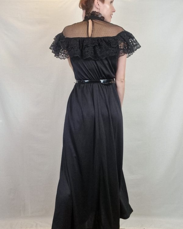 Swiss Dot Mesh and Lace Collared Neck Black Dress UK Size 10-12 4