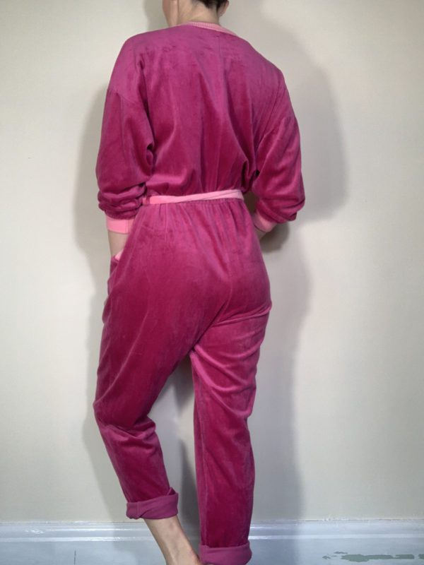 Vintage 1980s pink velour Jumpsuit loungewear size 10-14 4