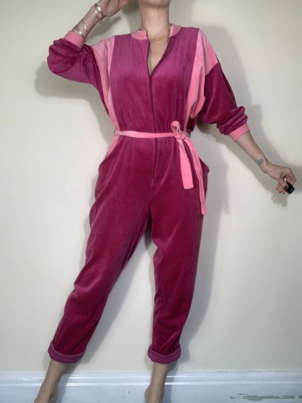 Vintage 1980s pink velour Jumpsuit loungewear size 10-14 5