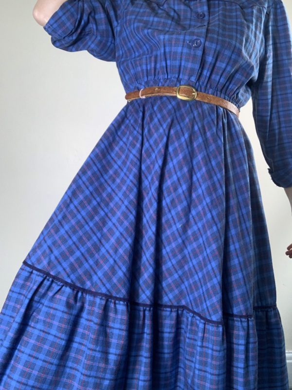 Blue check cowboy dress with metal tab collar size 10-12 4