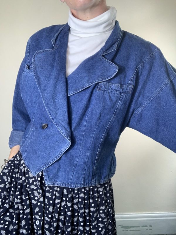 Blue cropped batwing 80s denim jacket size 10-12 1