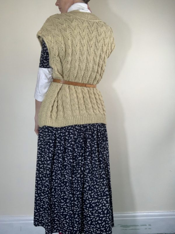 Hand knit chunky cream knitted waistcoat size 10-18 3