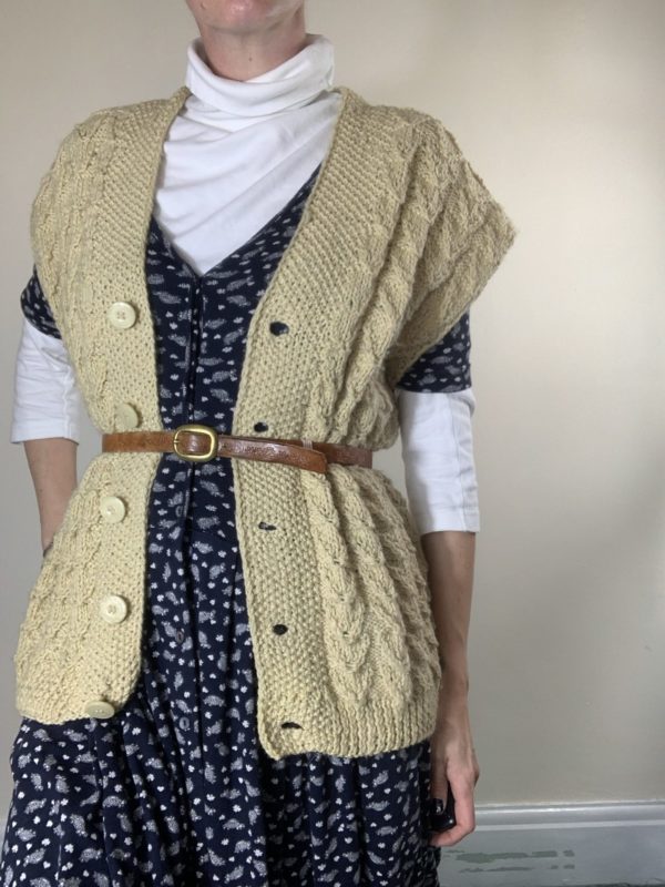 Hand knit chunky cream knitted waistcoat size 10-18 2