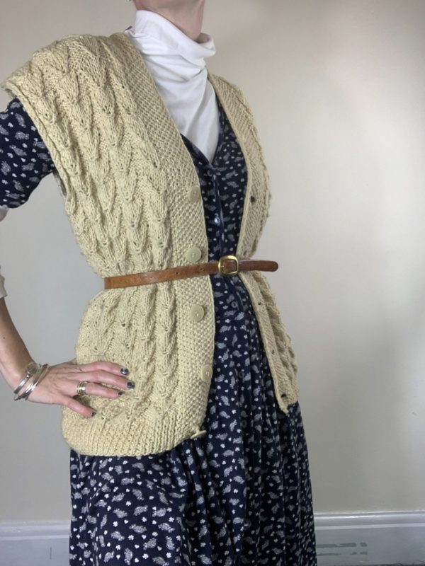 Hand knit chunky cream knitted waistcoat size 10-18 1