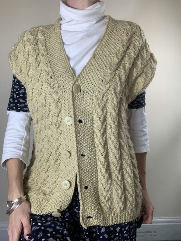 Hand knit chunky cream knitted waistcoat size 10-18 4