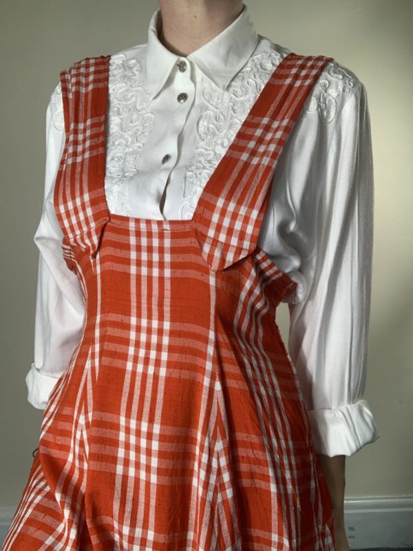 Red check pinafore dress size 12-14 1