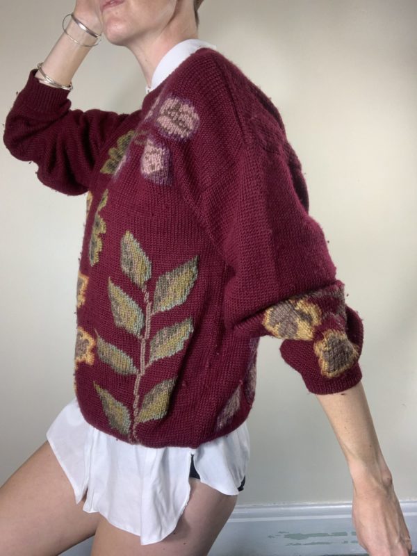Hand knitted burgundy autumnal jumper size 10-12 3