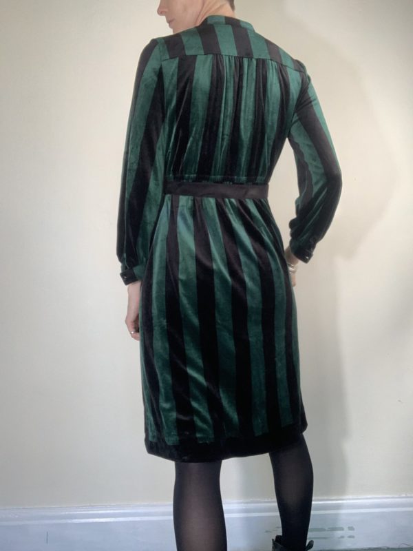 Black and green striped velour dress with belt size 10 4