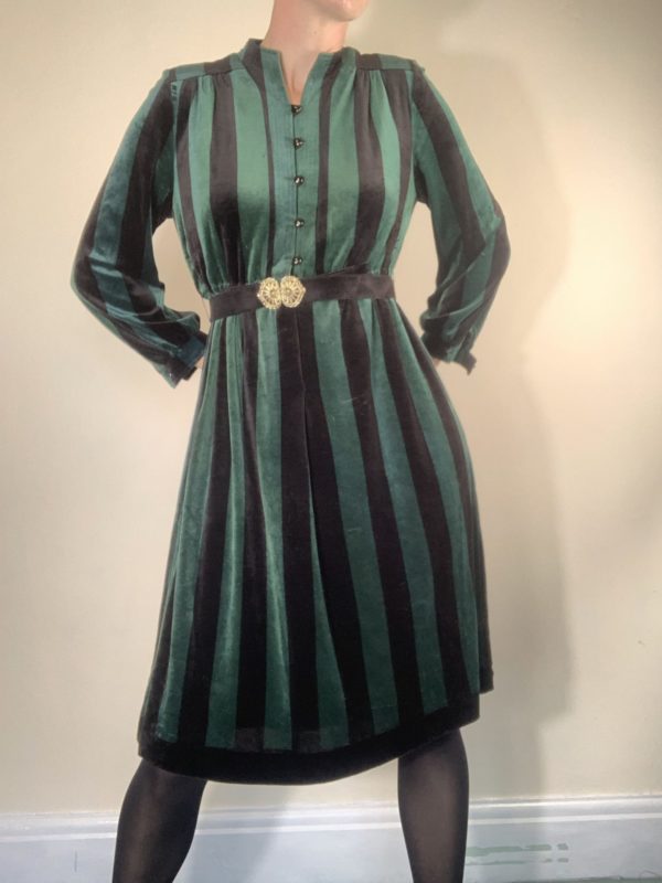 Black and green striped velour dress with belt size 10 3