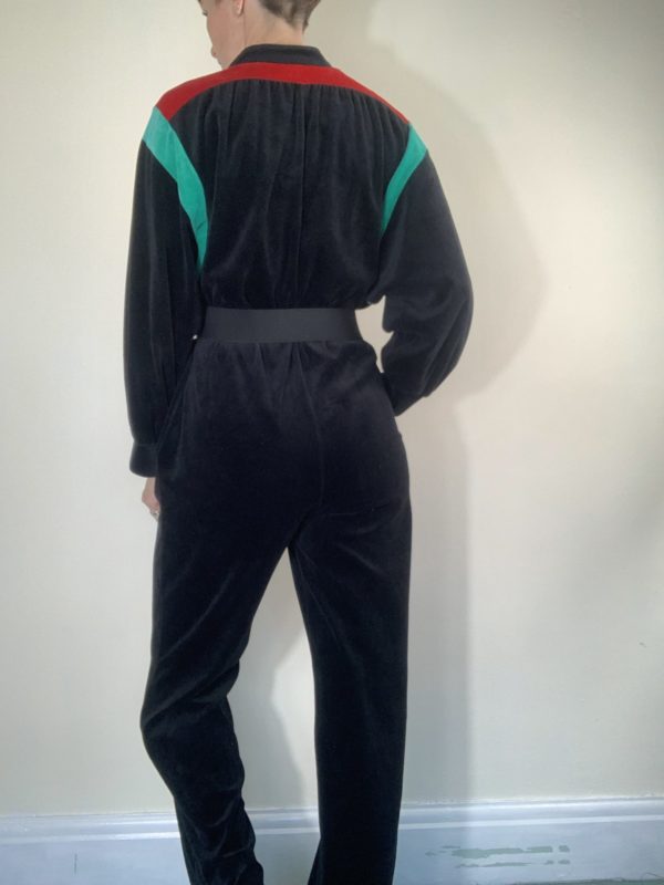Velour black block colour loose fit jumpsuit size 10-14 5