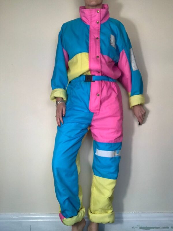 80s Colourblock Ski Jumpsuit UK 10