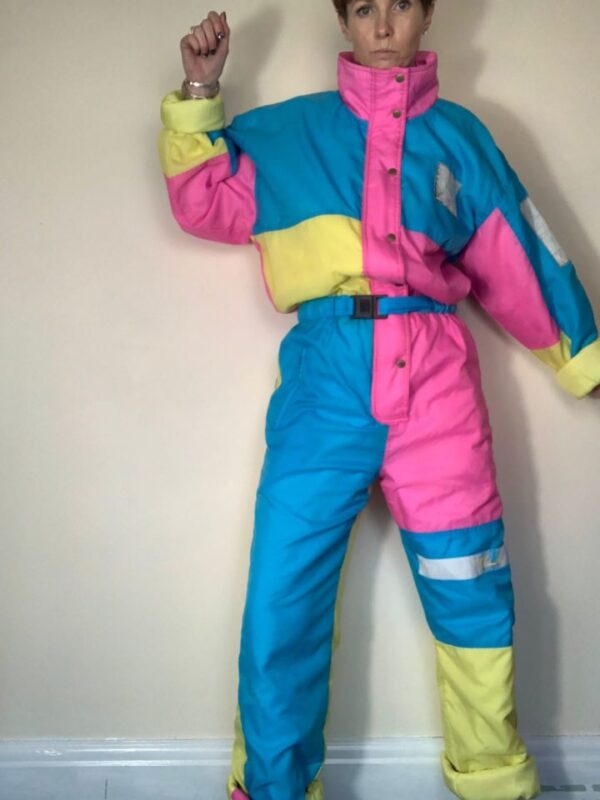 80s Colourblock Ski Jumpsuit UK 10 - Image 2