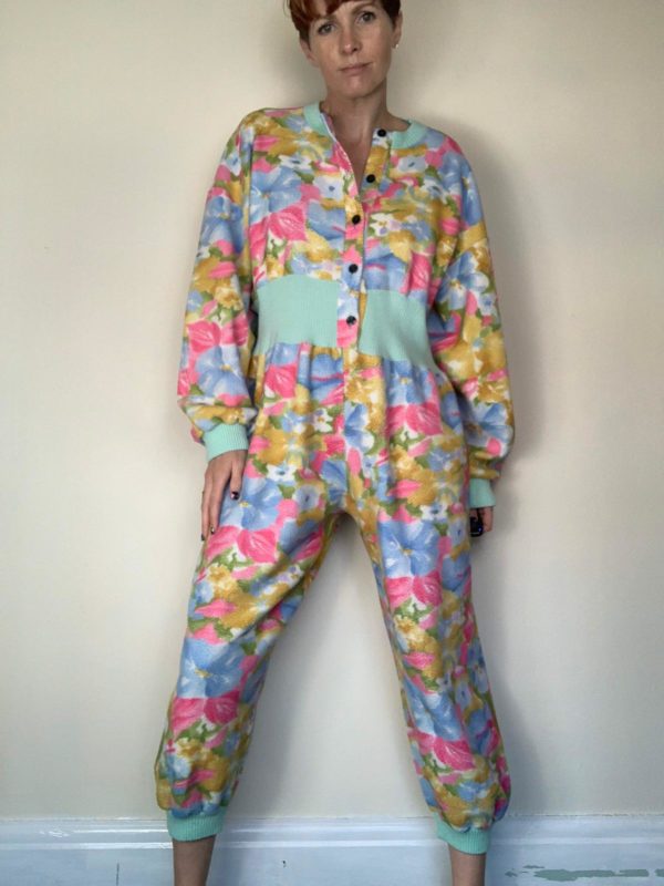 Floral Fleece 1980s romper/sleep suit size 10-12 3