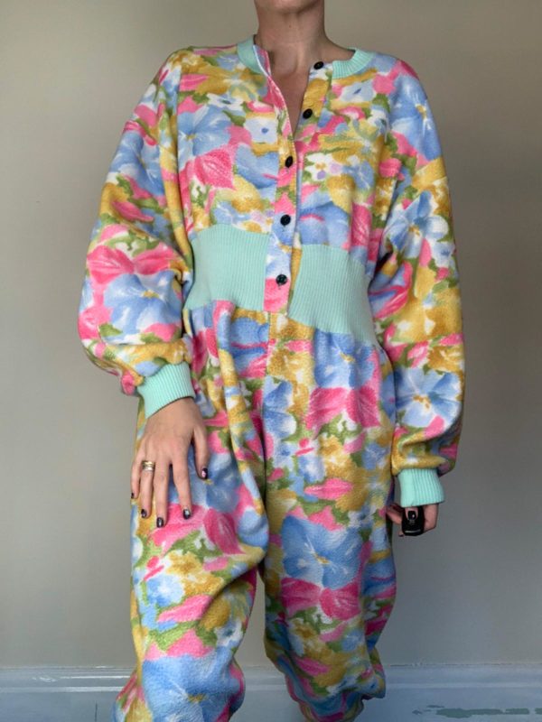 Floral Fleece 1980s romper/sleep suit size 10-12 5