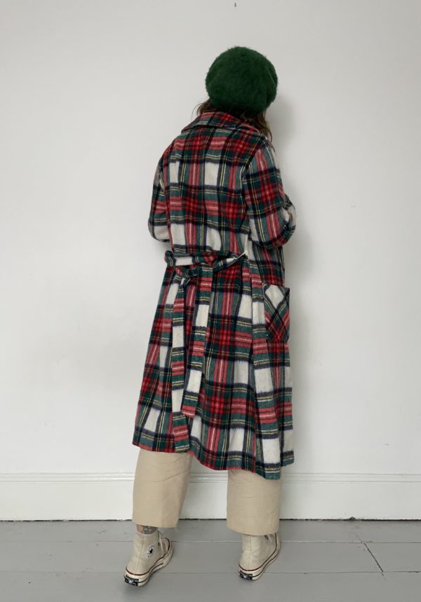 Brushed Red and Green Tartan Belted Dress/ Jacket Uk 10-12 3