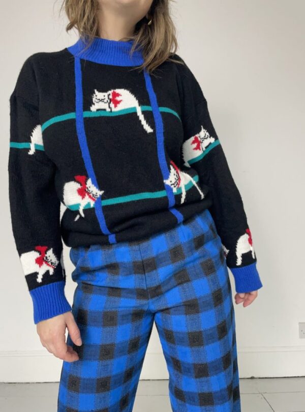 80s Mock Turtleneck Cat Jumper UK 10-12