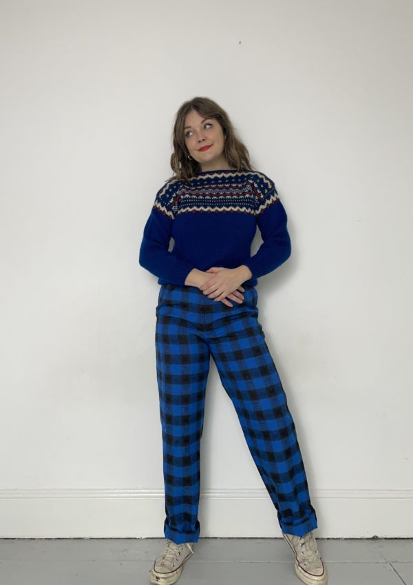 Black and Blue Checked Trousers UK Size 10 2