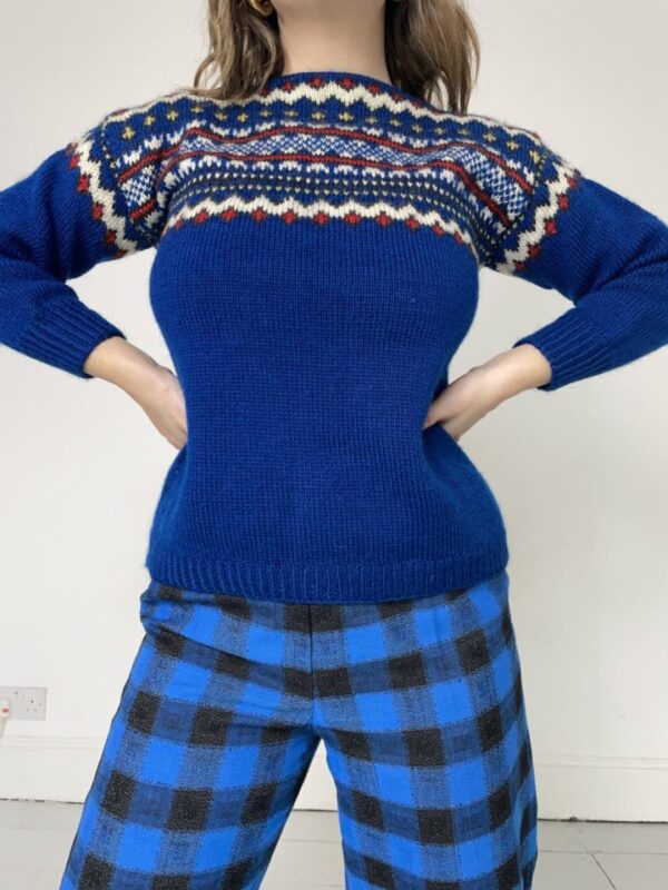 Blue Nordic Fair Isle Knitted Jumper UK 8-10 - Image 5