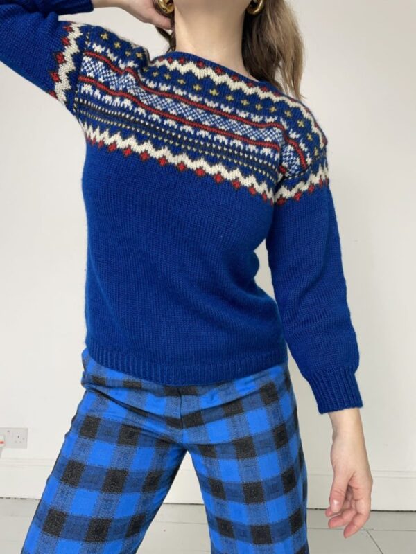 Blue Nordic Fair Isle Knitted Jumper UK 8-10