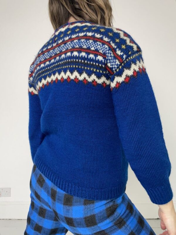 Blue Nordic Fair Isle Knitted Jumper UK 8-10 - Image 3