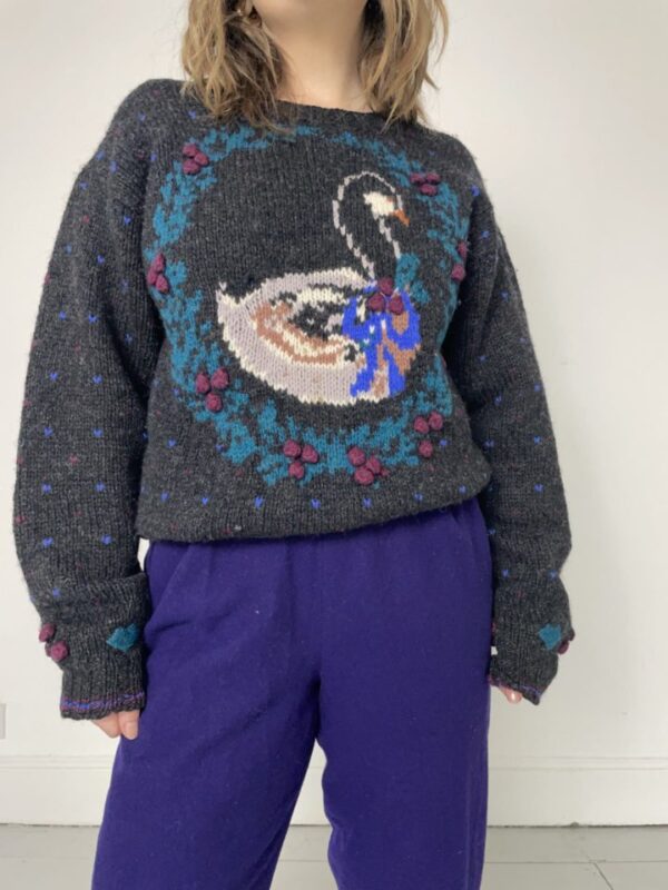Grey Woolrich Swan Wreath Jumper Uk Size 10-14