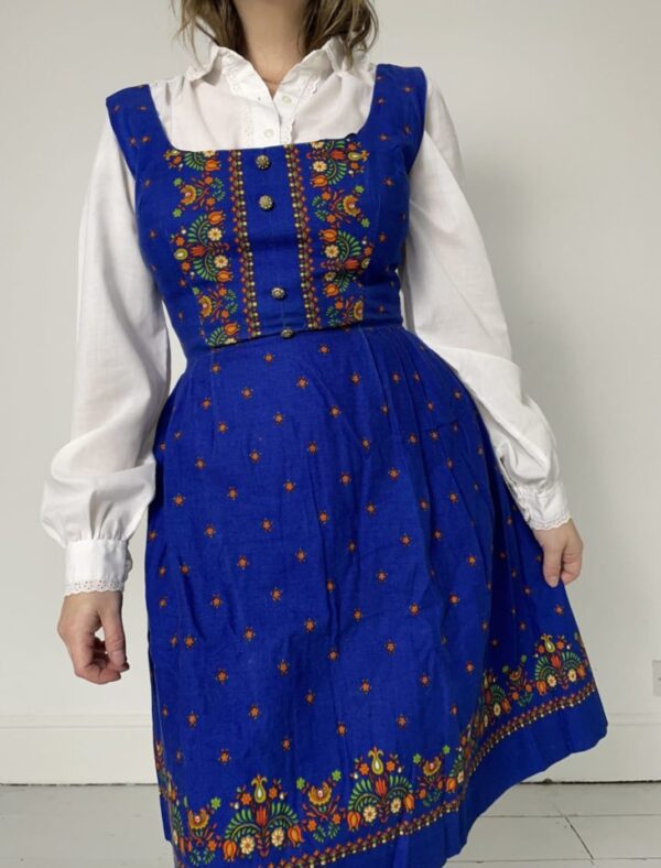 Royal Blue Sleeveless Cotton Dirndl Dress UK Size 10