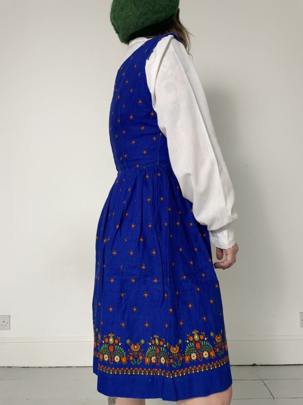 Royal Blue Sleeveless Cotton Dirndl Dress UK Size 10 5