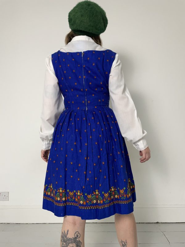 Royal Blue Sleeveless Cotton Dirndl Dress UK Size 10 6
