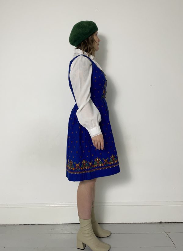 Royal Blue Sleeveless Cotton Dirndl Dress UK Size 10 3