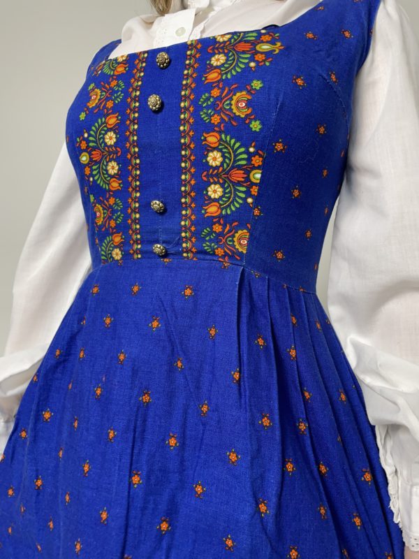Royal Blue Sleeveless Cotton Dirndl Dress UK Size 10 2