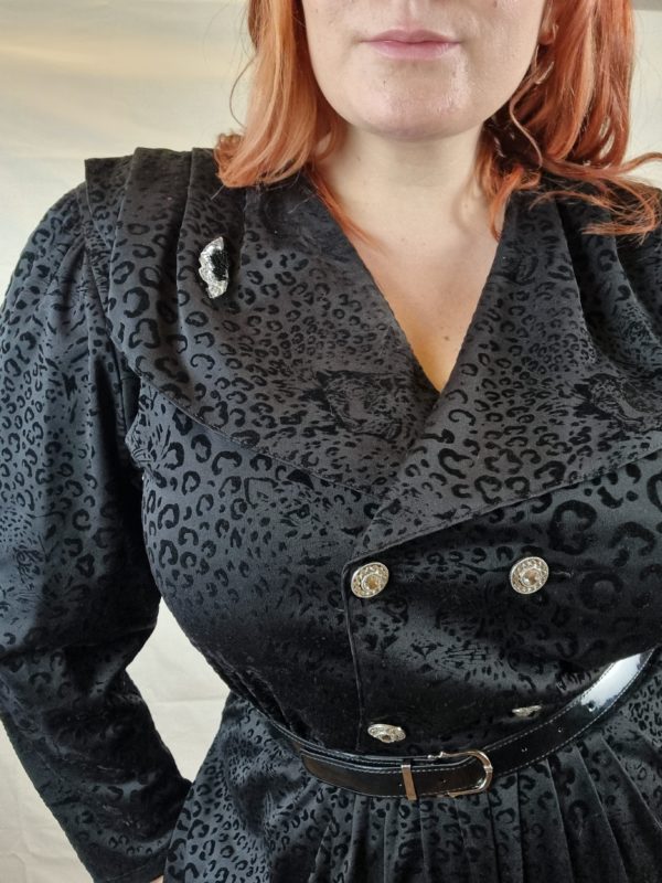 Flocked Black Double Breasted Leopard Print Jumpsuit UK Size 16 5