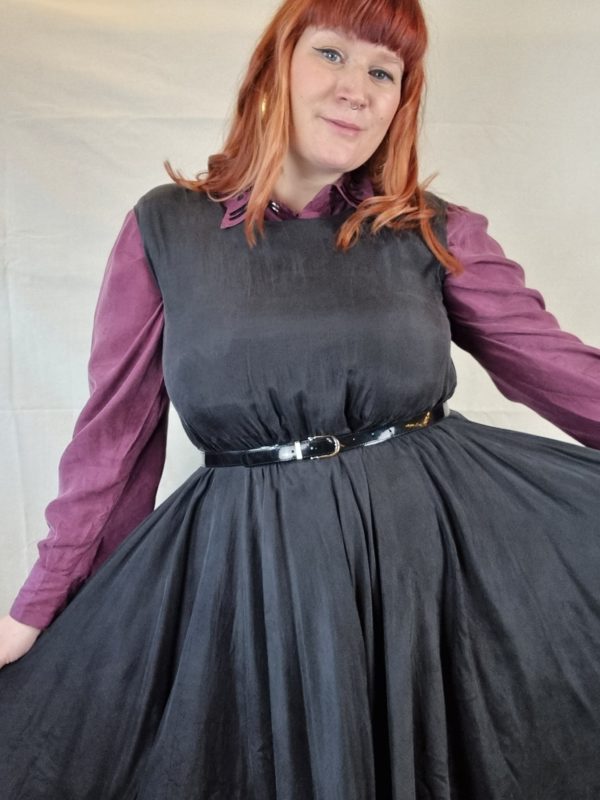 Black Full Skirt Silk Midi Dress UK Size 18-20 2