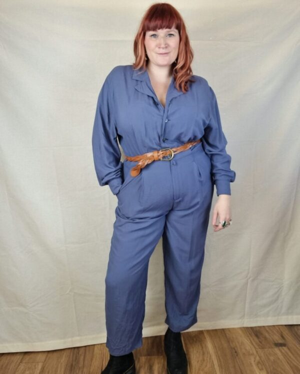 Blue Grey Collared Jumpsuit UK Size 16-18 - Image 3
