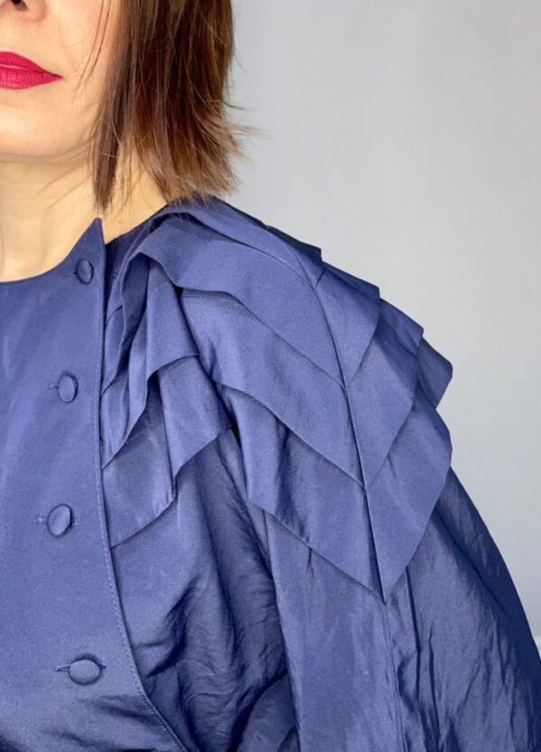 80s Blue Pleated Shoulder Jumpsuit Size UK 10-12 - Image 5