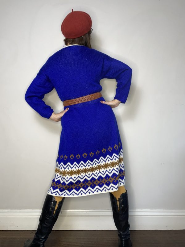 Royal Blue Fair Isle Knitted Dress UK 12-14 3
