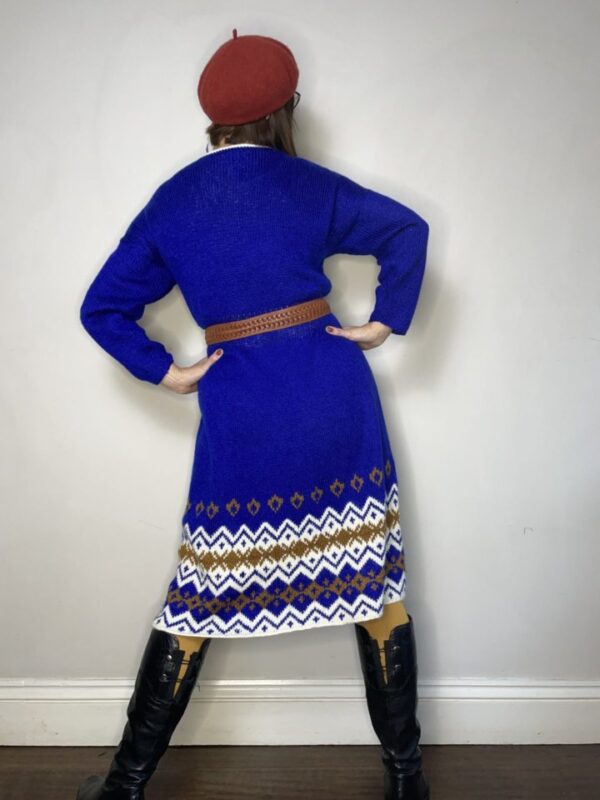 Royal Blue Fair Isle Knitted Dress UK 12-14 - Image 3
