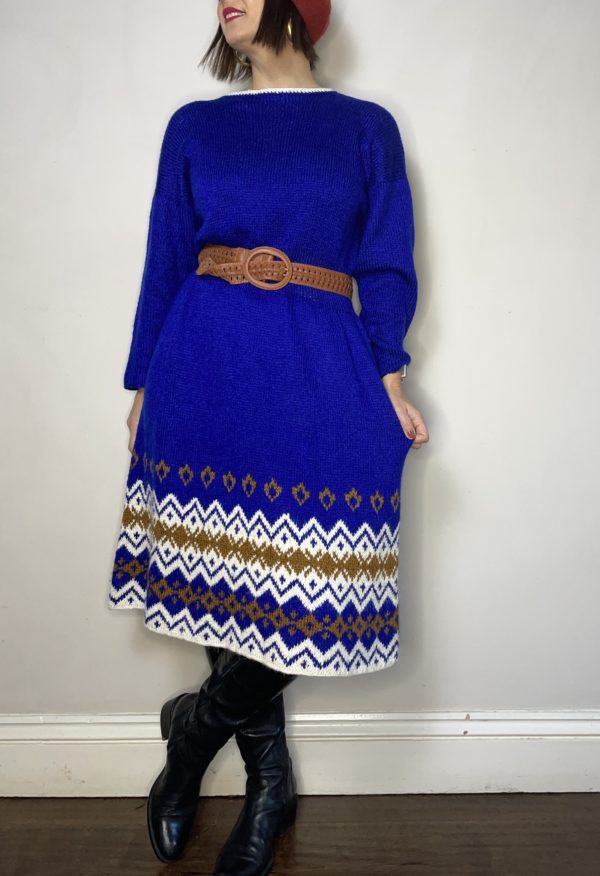 Royal Blue Fair Isle Knitted Dress UK 12-14 1