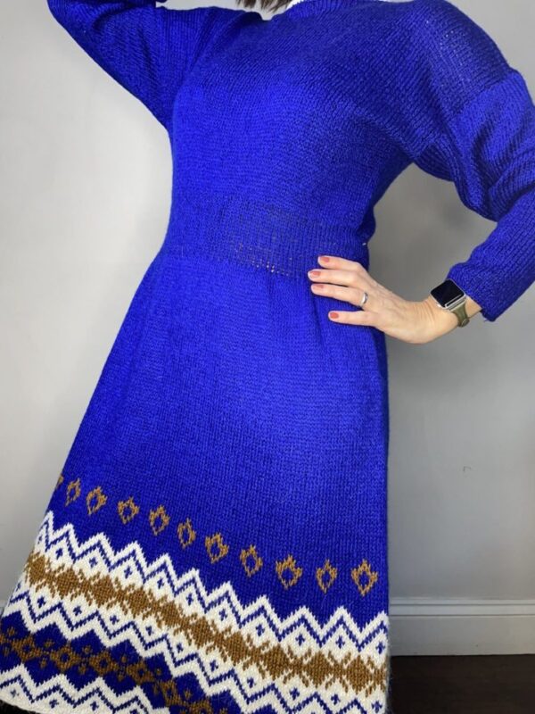 Royal Blue Fair Isle Knitted Dress UK 12-14 - Image 5