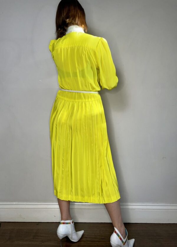 Neon Yellow Collared Dress with Pleated Skirt UK 12-14 - Image 4