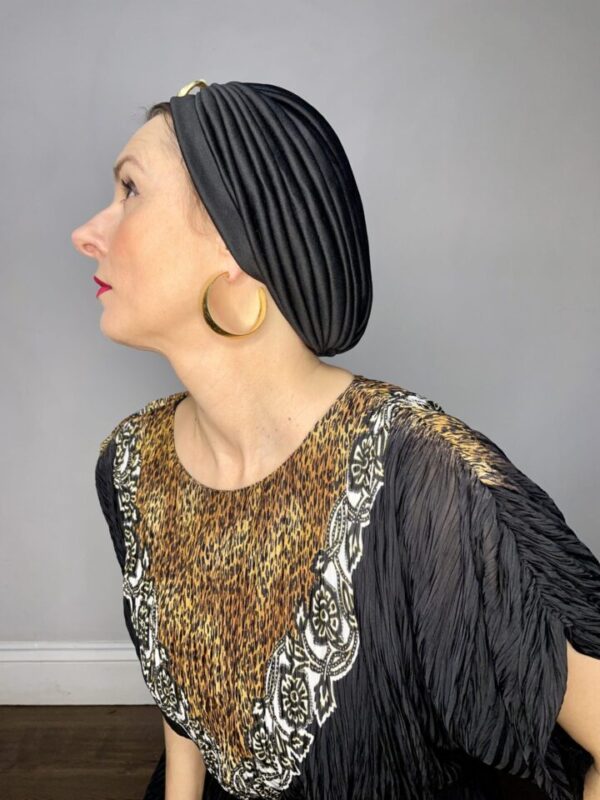 Black Plissé 80s Jumpsuit with Animal Print Neckline UK 12-16 - Image 4