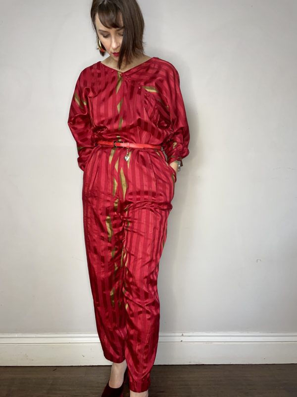 Red and Gold Striped Asymmetric Jumpsuit UK 10-12 1